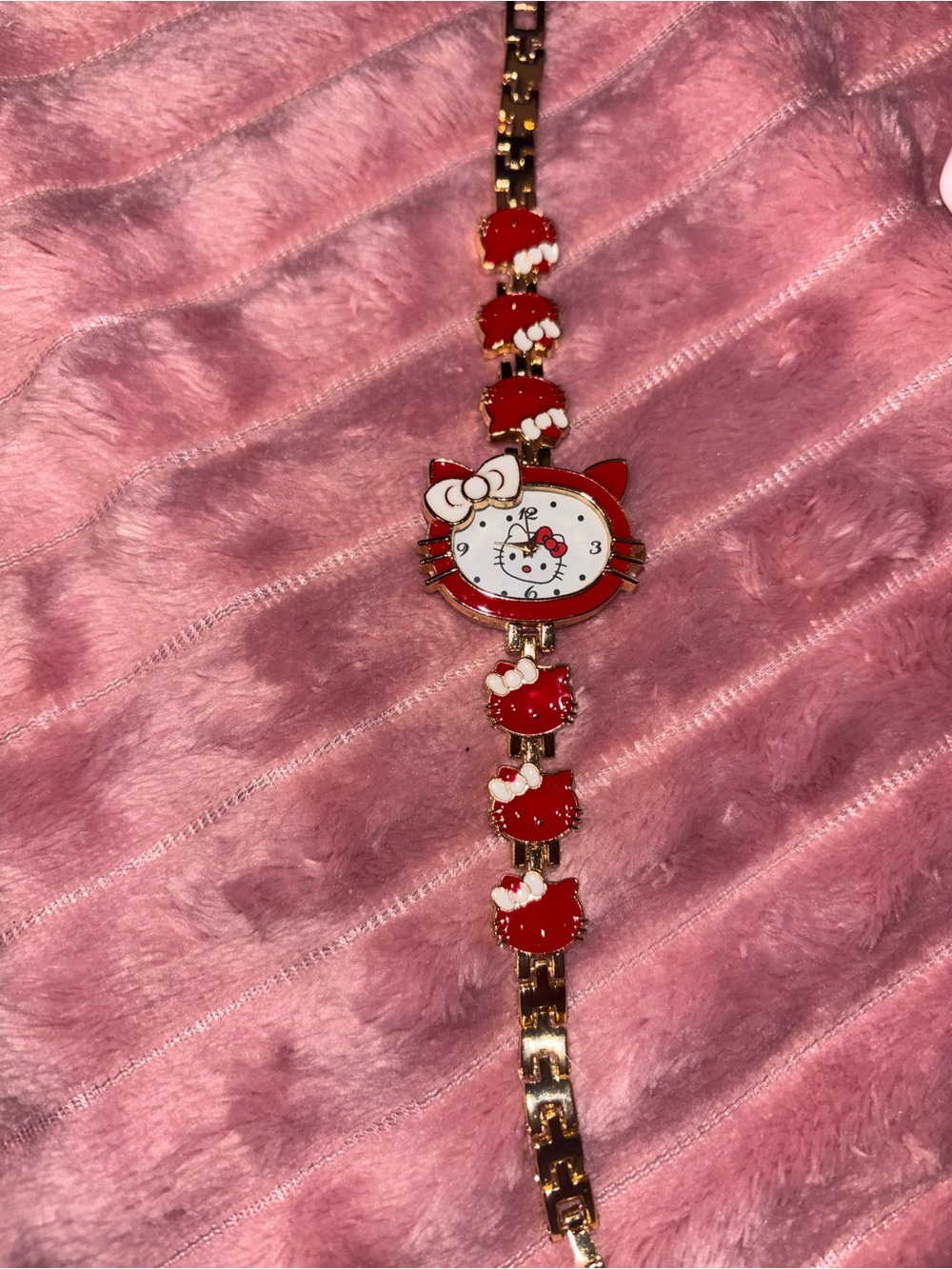 Hello Kitty Red and Gold Girls' Charm Bracelet Watch
